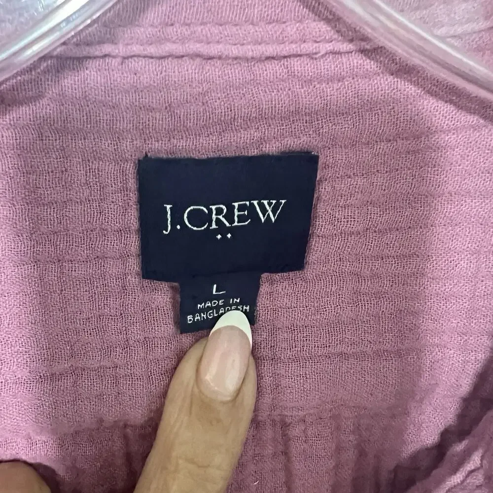 J. Crew Double Gauze Button Down Shirt Mens Size L Pink Cotton Short Sleeve